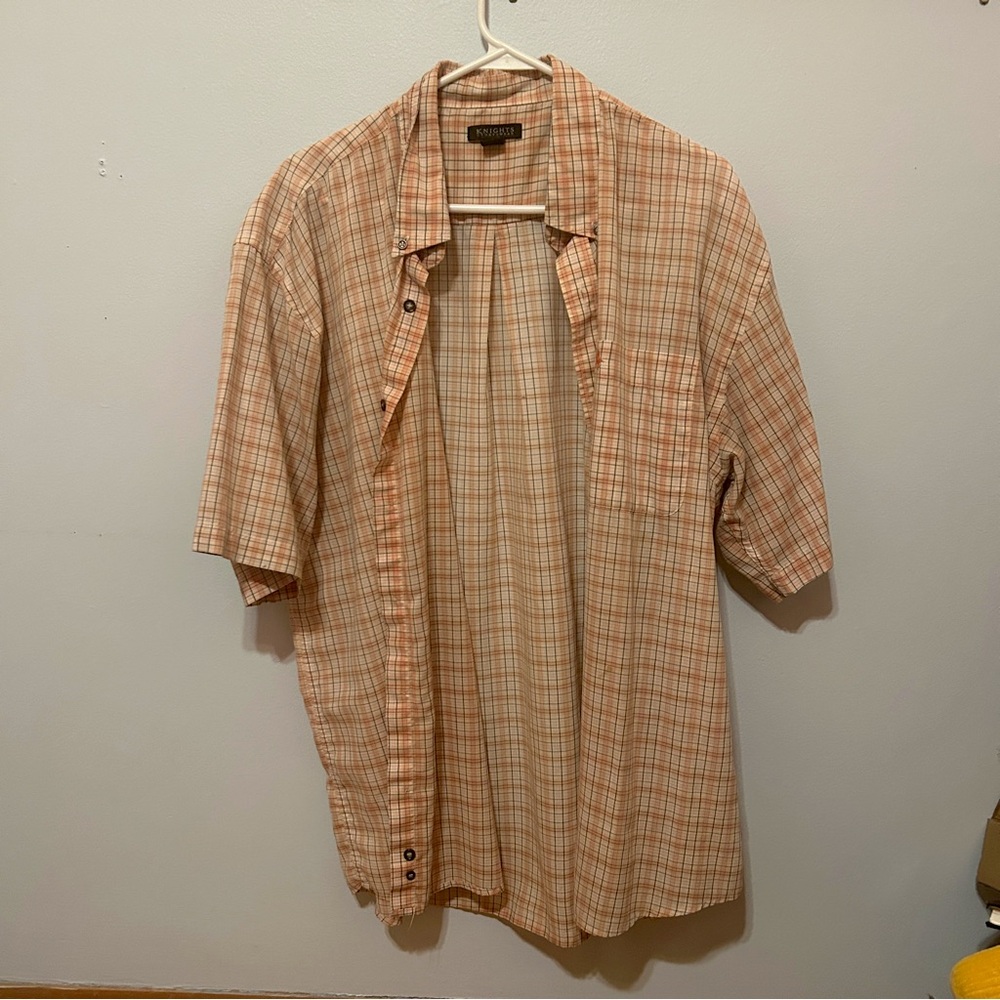 mens XL peach/coral button down short sleeve shirt